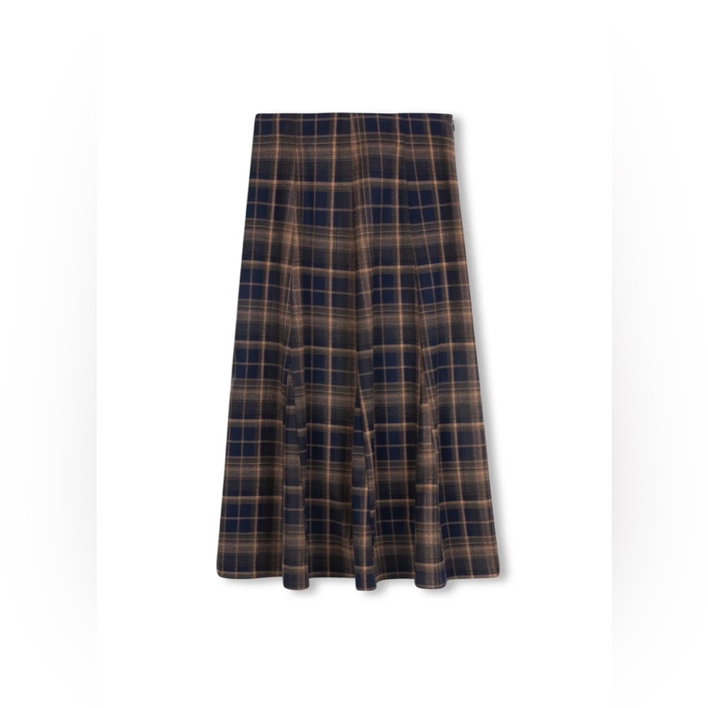 NILL PLAID OPEN PANEL MIDI SKIRT